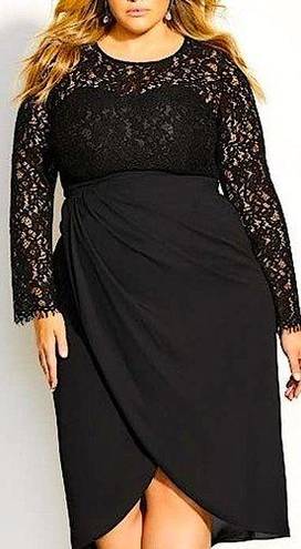 City Chic  Elegant Lave Long Sleeve Dress Black Sweetheart Neck Lined Layered 26