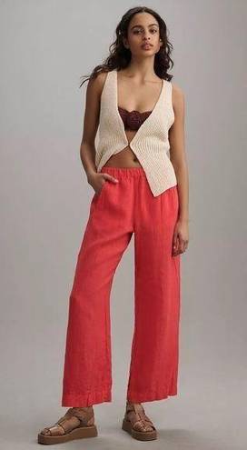 Loft NWT  100% Linen Flare Wide Leg Pants Coral Pink Size 6