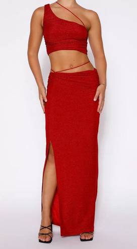 Tiger Mist Berry Red Shimmer Sparkle Pearlie Top Skirt Set