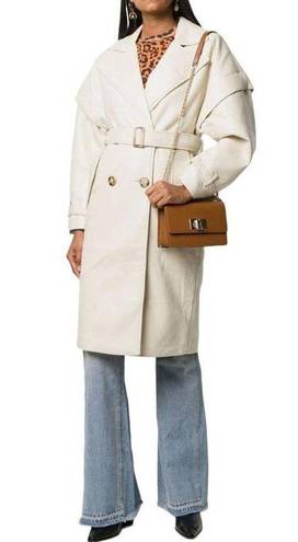 Apparis Kiera Faux Leather Trench Coat in Ivory Large