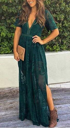 Green Maxi Short Sleeve Lace Dress Size L