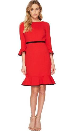 Krass&co NY &  Stretch Red Bell-Sleeve Dress w/Black Trim, Size M