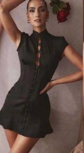 House Of CB Carmina BLACK SATIN FLUTED CORSET MINI DRESS Size Small