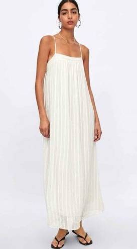 ZARA Flowy Textured Maxi Slip Dress Ivory White Medium Monochrome Stripe