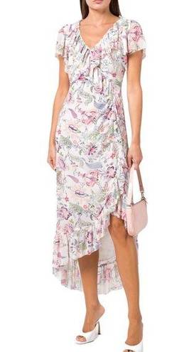 Cinq à Sept  Sheila Floral Ruffle-Trim Midi Dress Size 2 V-Neck Flutter Sleeve