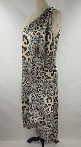 Tommy Bahama  Cub One Shoulder Dress Cream 12 Leopard Animal Print Paisley Maxi