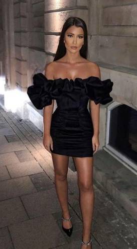 House Of CB  'Selena' Black Satin Puff Shoulder Dress off shoulder /Size XS NWOT