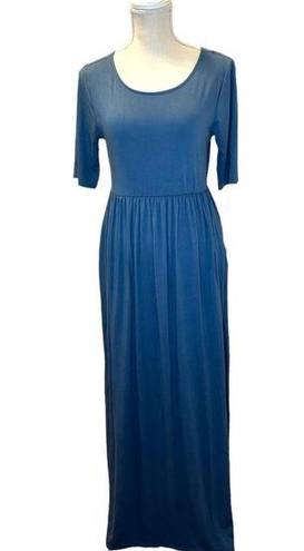 Zenana Outfitters  Empire Waist Quarter Sleeve Maxi Dress in Blue Size Large