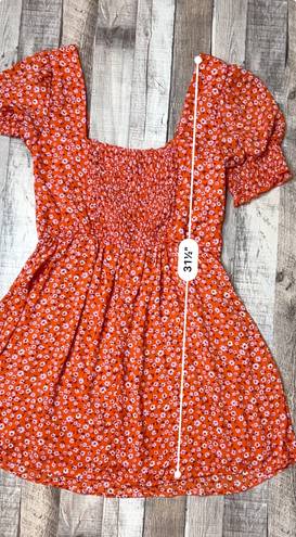 Trixxi Clothing Company Orange Smocked Floral Square Neck Empire Dress sz Medium