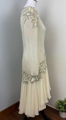 Oleg Cassini Vintage Ivory Black Tie by  Beaded Dress