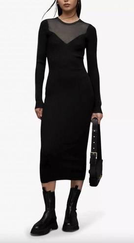 ALLSAINTS  Flete Sheer Panelled Bodycon Midi Dress Black Womens Size Medium