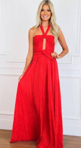 Bella and Bloom Misha Cutout Pleated Maxi Dress: Red