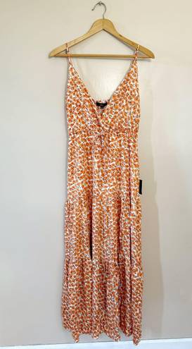 Lulus Orange Floral  Tiered Maxi Dress Size M NWT