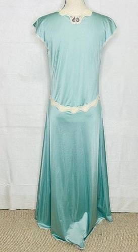 Vassarette  Long Teal Nightgown Lace Trim Sleeveless Made USA Vintage Size S