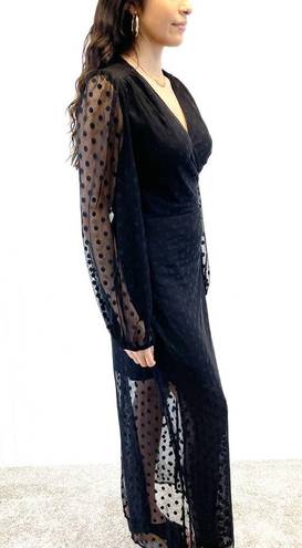 Yumi Kim NEW  Womens M Wicked Game Wrap Dress Black Swiss Dot Maxi Sheer Witchy