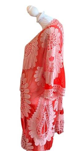 Siren Lily  Maternity Kimono Women Size Large Red and White Floral Tie Wa…