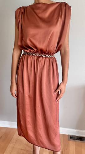 Dress Forum Los Angeles high neck Satin midi terracotta dress