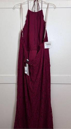 Fame and Partners NWT  Lace Halter Maxi Dress In Burgundy Red 18