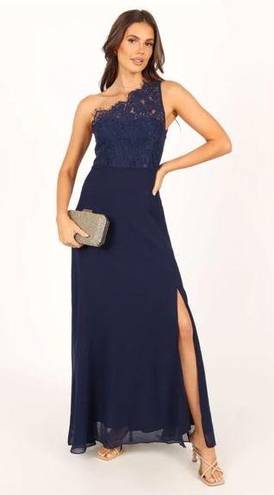 Petal and Pup  Diana Navy Blue Lace One Shoulder Maxi Dress S