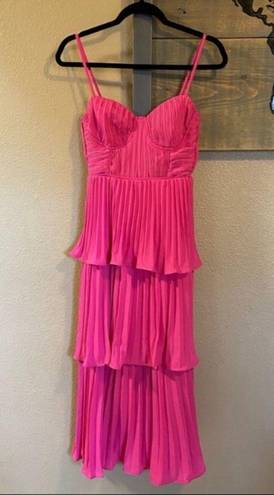 Lulus NWOT  Cascading Crush Hot Pink Tiered Bustier Midi Dress