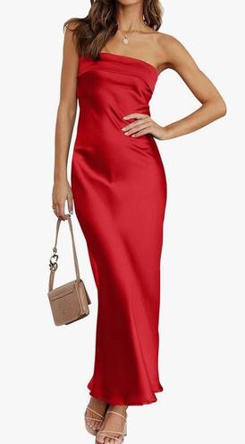 Merokeety Red Satin Strapless Dress