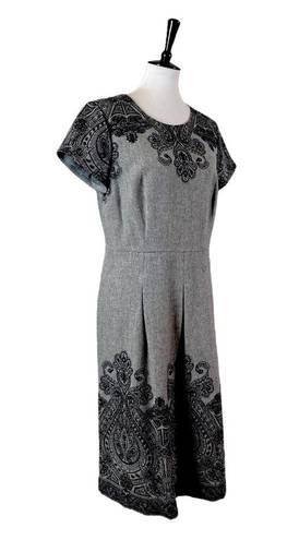 Talbots Sheath Dress Midi Wool Blend Shirt Sleeves Gray Black Women’s Size 12