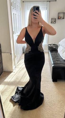 Faviana NWT S7916 Long Fitted Mermaid Beaded Black Gown Open Back