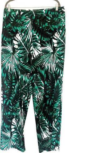 Krass&co D& Beach Pull-On Womens Pants Size LT Palm Branches Tropical Green Tall Beachy