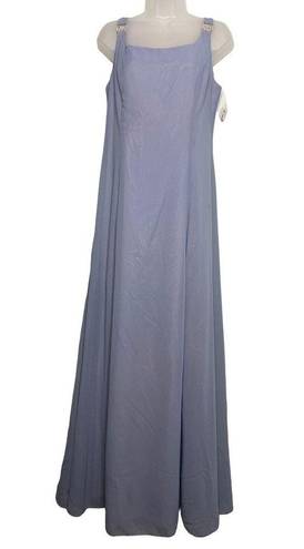 Night Moves Vintage Sz 12 Full Length Maxi Gown Sleeveless Scarf Cornflower Blue Evening