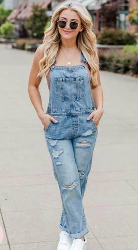 Pink Lily Distressed Boyfriend Overalls