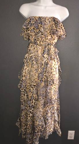 Bardot Rumi Leopard Animal Print Midi Strapless Spring Dress Womens Medium 8