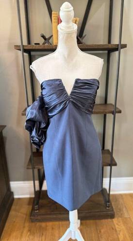 Cinq à Sept  Teo Ruched Satin Sheath Mini Dress Blue Womens Size 14