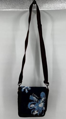 Life is Good  Crossbody Bag Floral Nylon Zipper Adjustable Strap Denim Blue OS