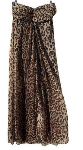 Sans Souci  Women's Strapless Maxi Dress Animal Leopard Print Sheer Brown Medium