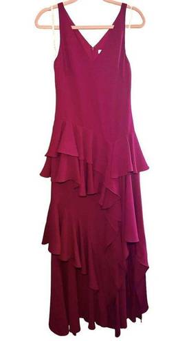 Halston Heritage  Drop Waist Tiered Ruffle Gown - Pink Size 0