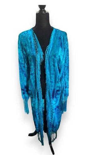 Paris Montana Vintage Salvage Duster Turquoise Blue Burnout Velvet Fringe Silk Size undefined