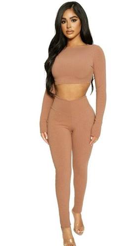 Naked Wardrobe Size XS Snatched Down Leggings Tan Ribbed V Cut High Rise NEW