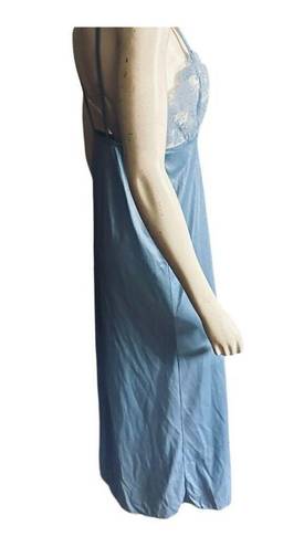 Frederick's of Hollywood 80’s Sky Blue Frederick’s of Hollywood Lace Lingerie Slip Maxi Dress  Sz Small