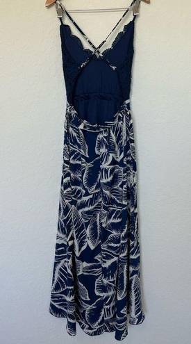 Blooming Jelly  Deep V Neck Sleeveless Asymmetrical Floral Maxi Dress Navy White