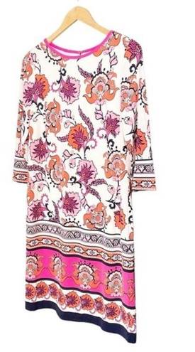 Chico's NWT Chico’s Floral Print Fitted Short Dress Pink Combo 3/4 Sleeves Womens 0 | XS