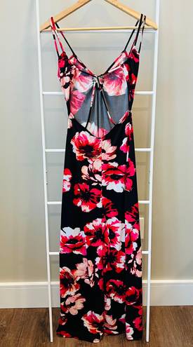 Charlotte Russe Black & Pink Floral Strappy Back Maxi Dress S