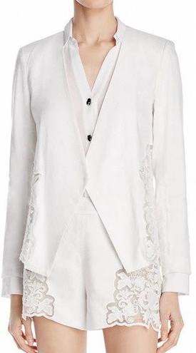 Alice + Olivia  Jenice Lace Inset Open Front Blazer White Linen Size Small