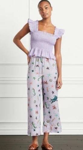 Hill House  The Skylar Pant Wide Leg Sea Creatures Linen NWT Size Small