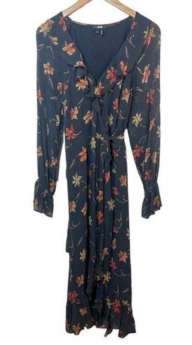 Paige  Promenade Silk Wrap Dress Black Floral Size Small Hi Low Hem