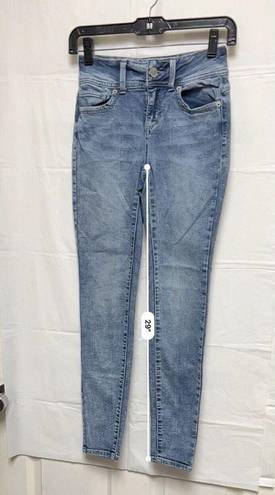 No Bo  Soft Mid Rise Skinny Junior's Size 1 Blue Stretch Jeans BGD-C