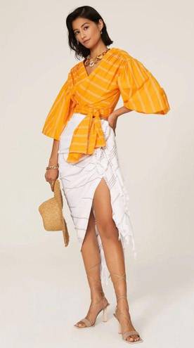 Wyatt Acler The  Puff Balloon Sleeve Cropped Wrap Blouse in Pumpkin Stripe