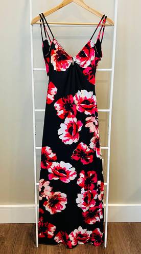 Charlotte Russe Black & Pink Floral Strappy Back Maxi Dress S