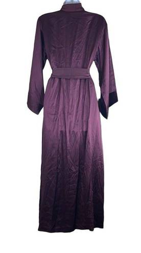 Josie Natori Womens XS 100% Silk Long Robe Burgundy Rich Wine Self Tie Waist Red