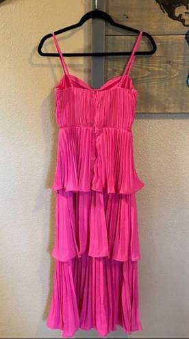 Lulus NWOT  Cascading Crush Hot Pink Tiered Bustier Midi Dress