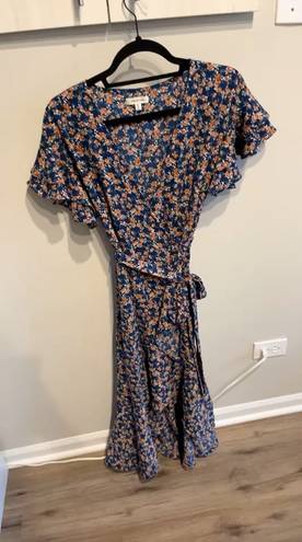 Max Studio Navy Floral Wrap Dress